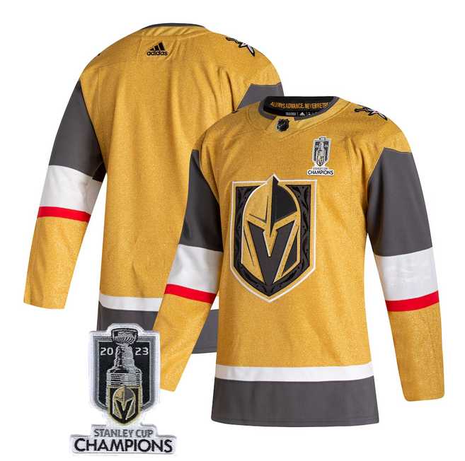 Men%27s Vegas Golden Knights Blank Gold 2023 Stanley Cup Champions Stitched Jersey